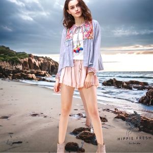 Peace & Love Striped Embroidered Summer Topper Size M